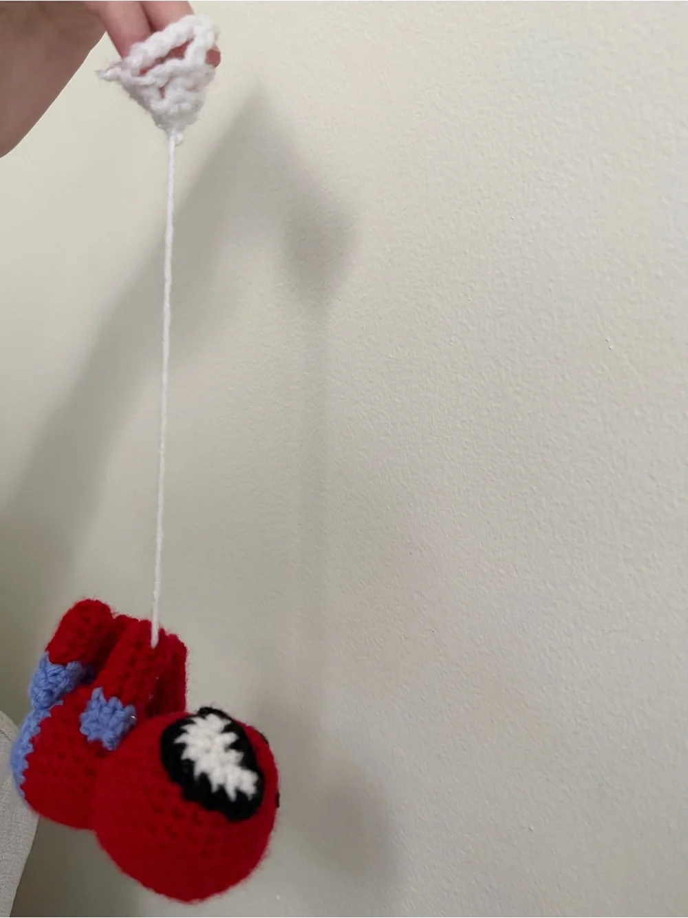 Handmade Red Crochet Stuffed Toy with Blue Accents - Kids Plush